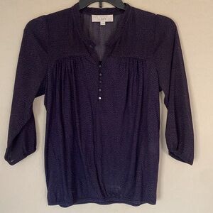 LOFT, XS, navy & pink blouse with button detail